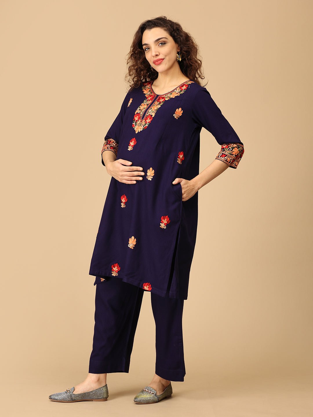 Sitara - e - Neel Cashmilon Maternity And Nursing Kurta Set With Dupatta - MEW - SK - STREN - S
