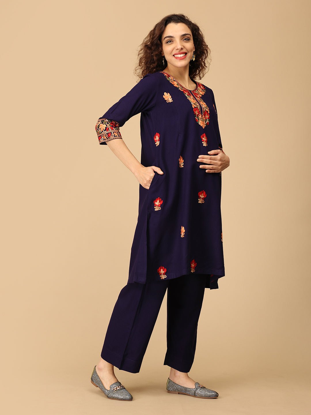 Sitara - e - Neel Cashmilon Maternity And Nursing Kurta Set With Dupatta - MEW - SK - STREN - S