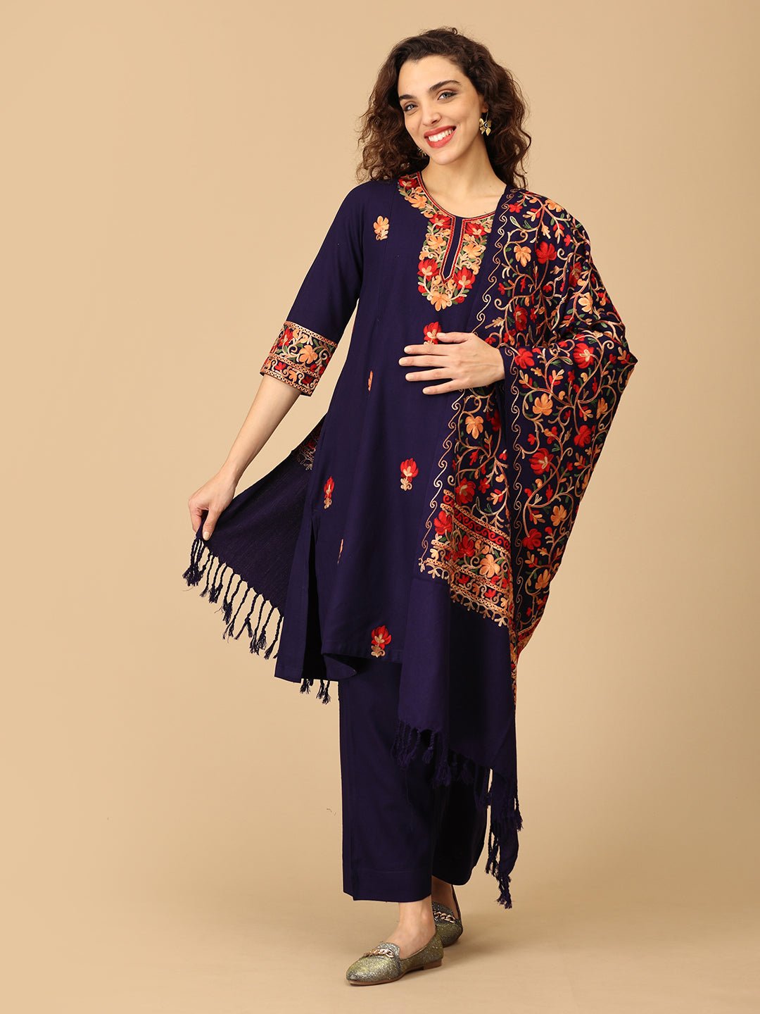 Sitara - e - Neel Cashmilon Maternity And Nursing Kurta Set With Dupatta - MEW - SK - STREN - S
