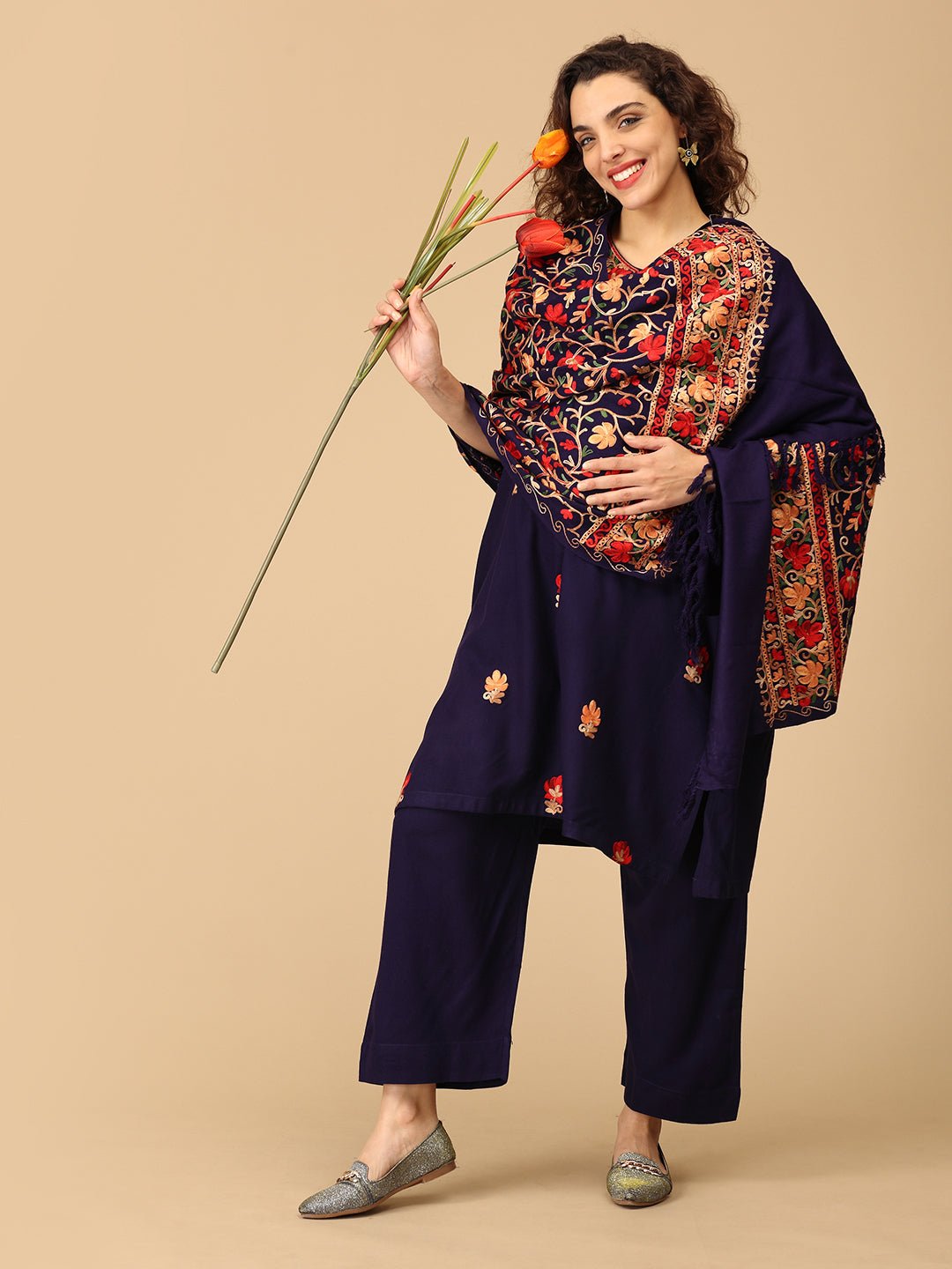 Sitara - e - Neel Cashmilon Maternity And Nursing Kurta Set With Dupatta - MEW - SK - STREN - S