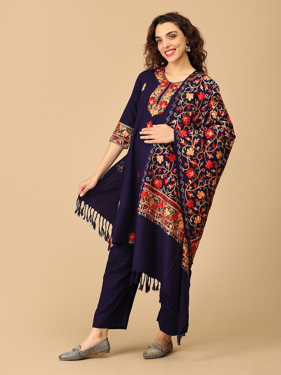 Sitara - e - Neel Cashmilon Maternity And Nursing Kurta Set With Dupatta - MEW - SK - STREN - S