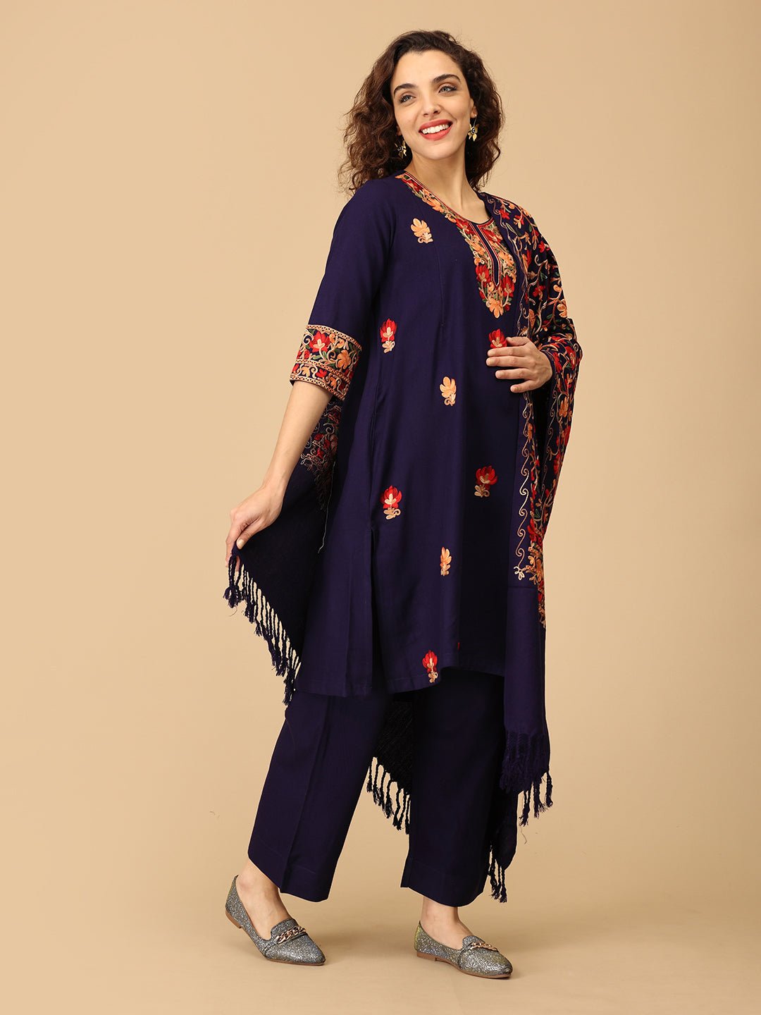 Sitara - e - Neel Cashmilon Maternity And Nursing Kurta Set With Dupatta - MEW - SK - STREN - S