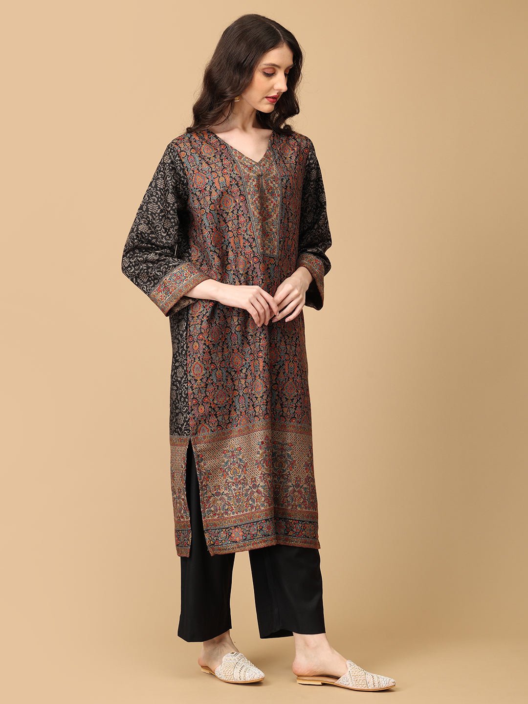 Siyah Khwab Womens Cashmilon Kurta Set with Shawl - WES - SK - SIYKH - S
