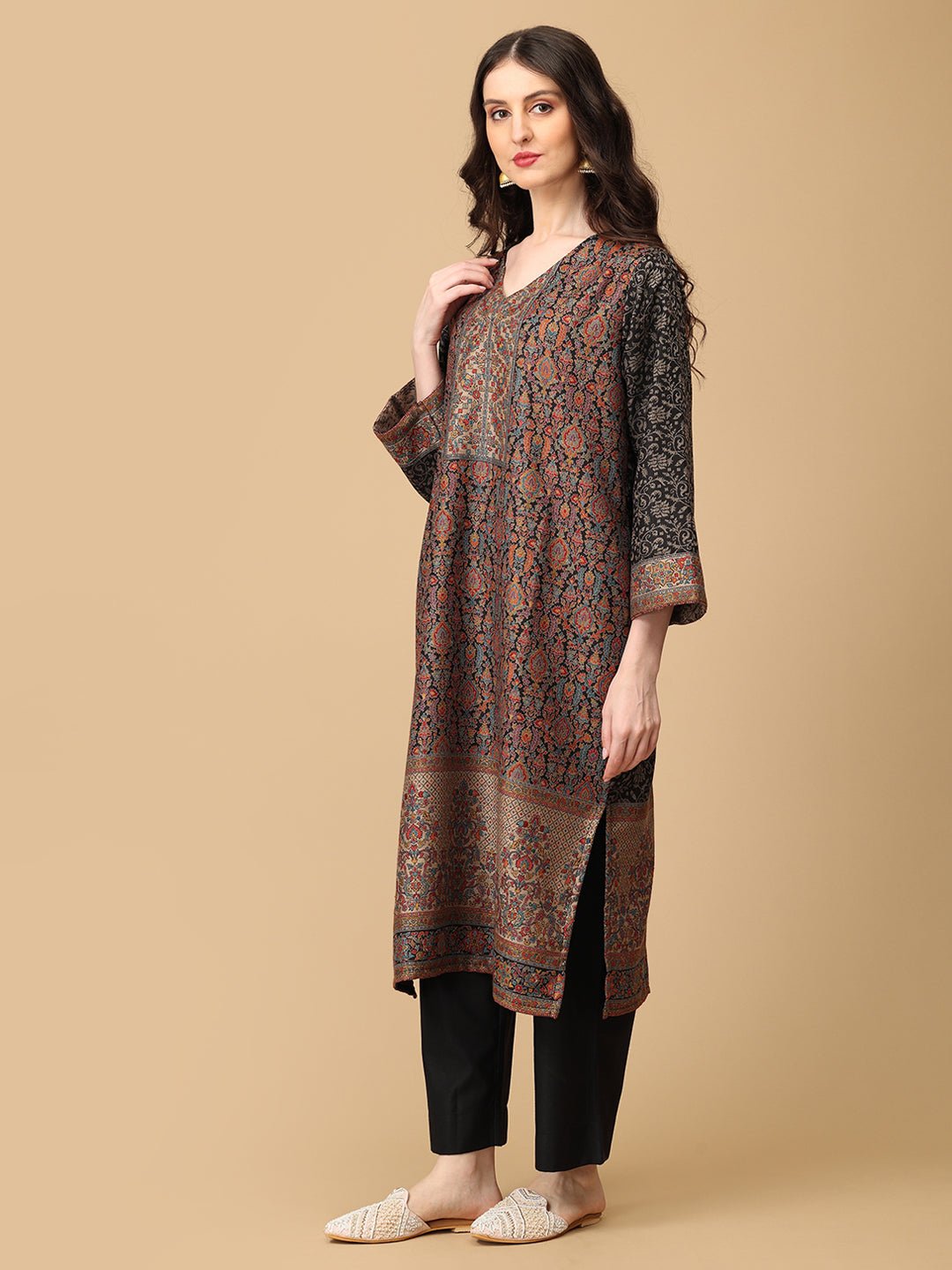 Siyah Khwab Womens Cashmilon Kurta Set with Shawl - WES - SK - SIYKH - S