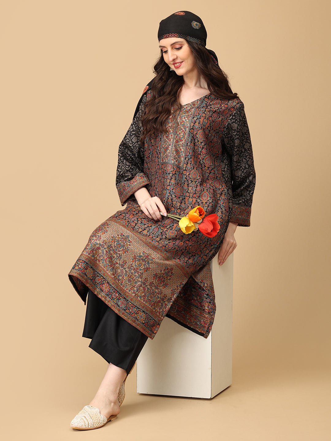 Siyah Khwab Womens Cashmilon Kurta Set with Shawl - WES - SK - SIYKH - S