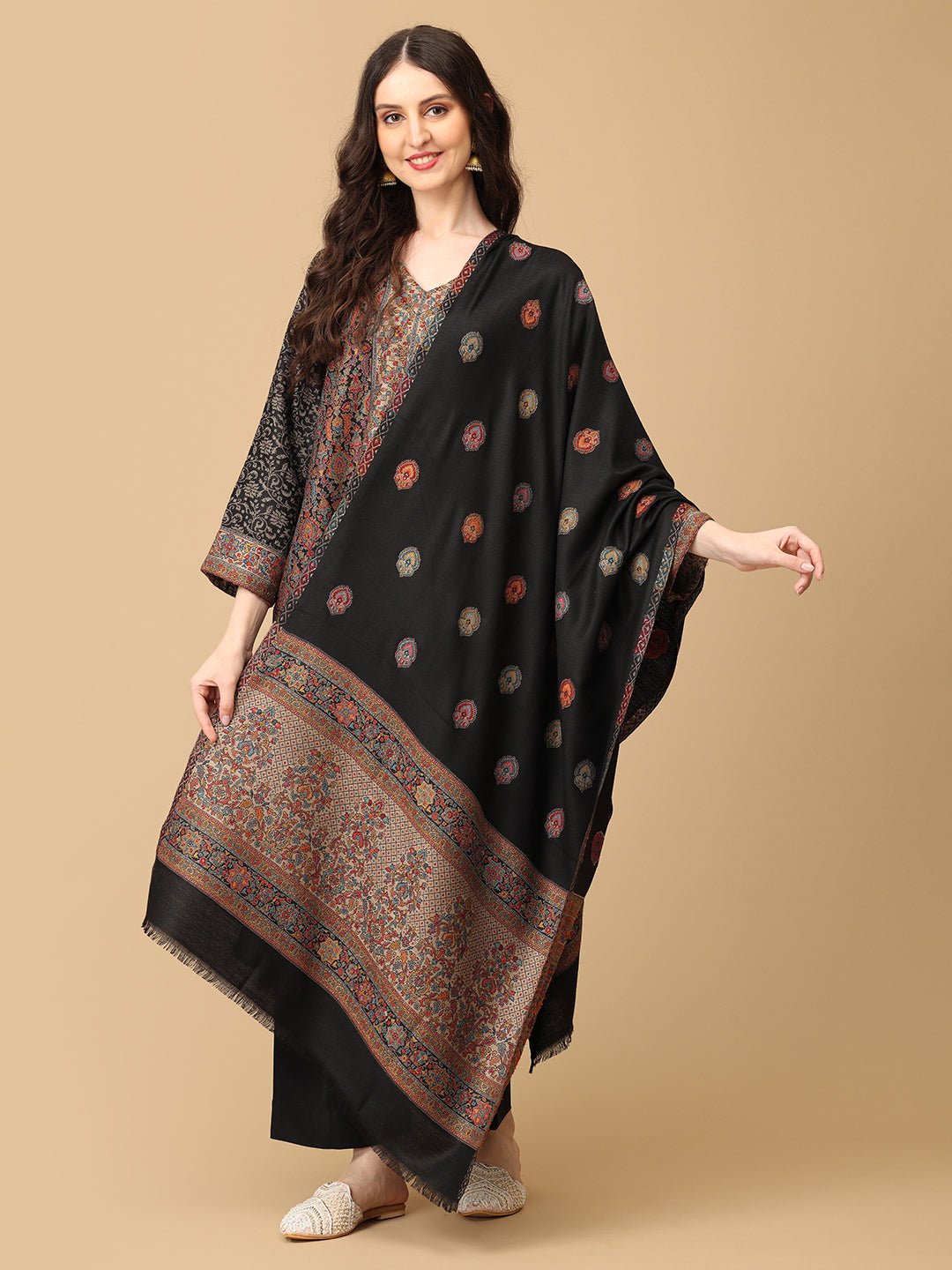 Siyah Khwab Womens Cashmilon Kurta Set with Shawl - WES - SK - SIYKH - S