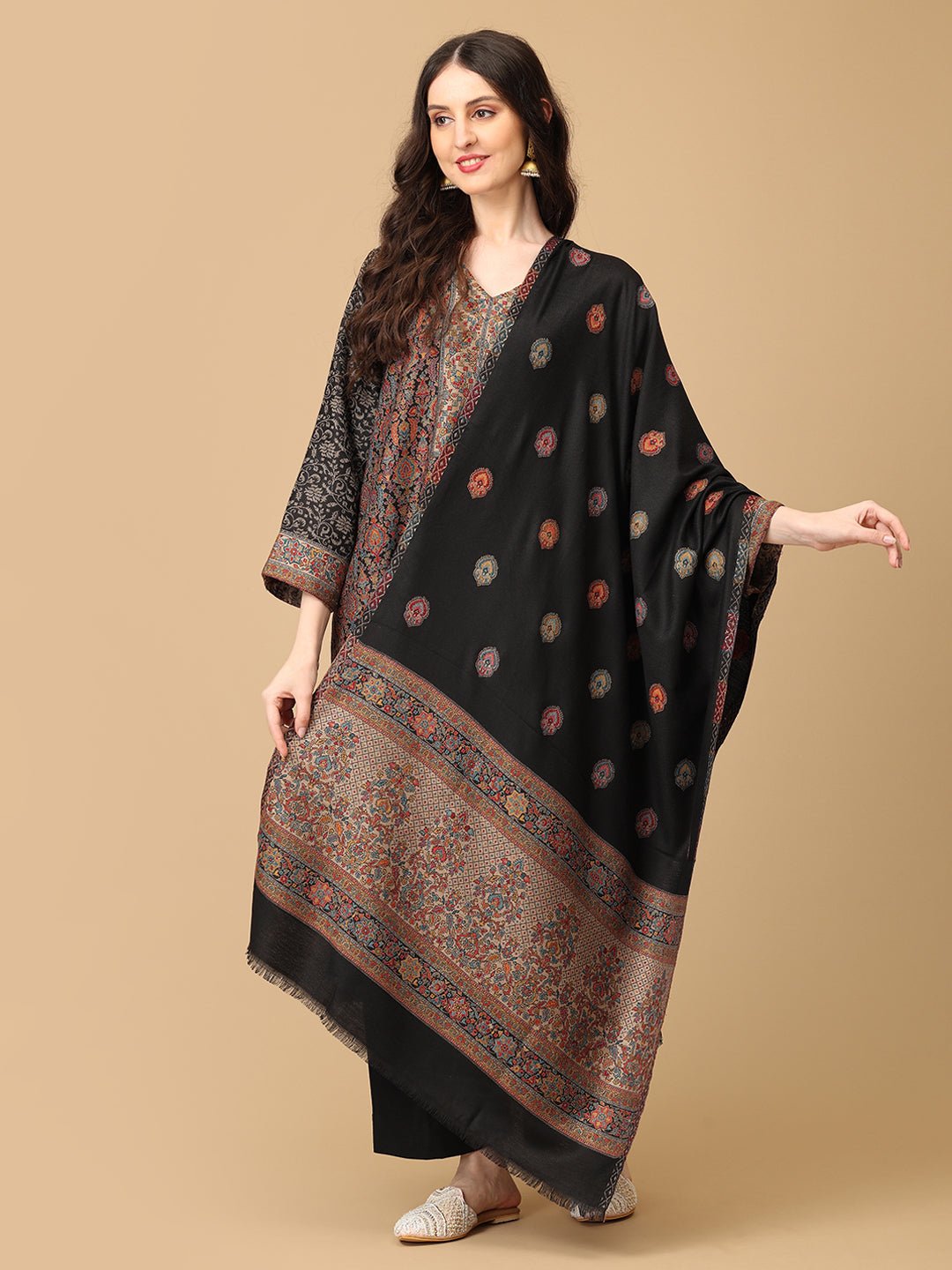 Siyah Khwab Womens Cashmilon Kurta Set with Shawl - WES - SK - SIYKH - S