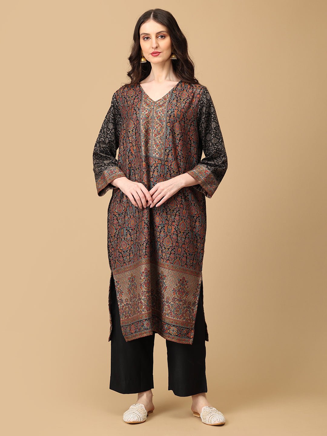Siyah Khwab Womens Cashmilon Kurta Set with Shawl - WES - SK - SIYKH - S