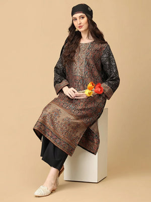 Siyah Khwab Womens Cashmilon Kurta Set with Shawl - S Womens Ethnic Set