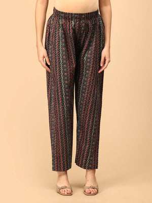 Siyah Maternity Straight Pants in black and red zigzag print with elasticated waistband