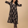 Siyah Maternity and Nursing Anarkali Kurta Set with black printed kurta and matching straight pants – front view.