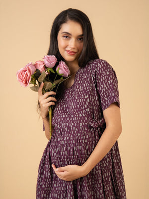 Sleek Cabernet Maternity and Nursing Dress - S Maternity Casual Dress