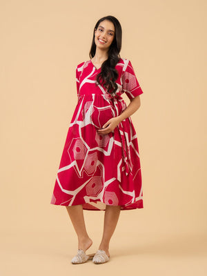 Sleek Fuchsia Maternity and Nursing Dress - S Maternity Casual Dress