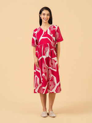 Sleek Fuchsia Maternity and Nursing Dress - S Maternity Casual Dress