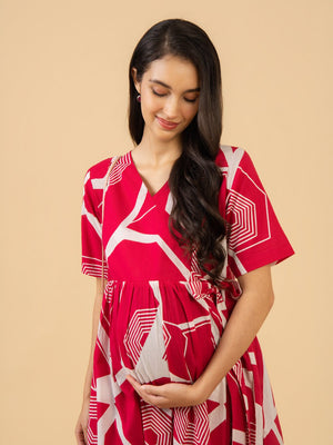 Sleek Fuchsia Maternity and Nursing Dress - S Maternity Casual Dress
