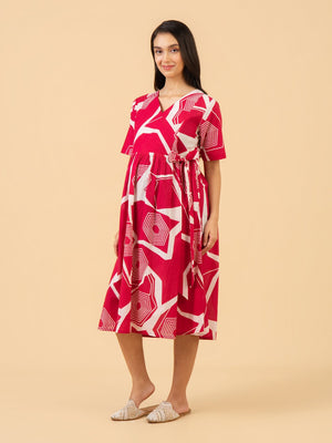 Sleek Fuchsia Maternity and Nursing Dress - S Maternity Casual Dress