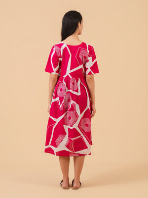 Sleek Fuchsia Maternity and Nursing Dress - S Maternity Casual Dress