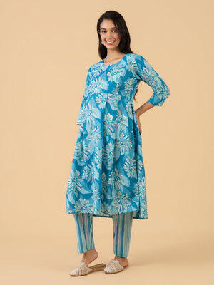 Sleek Ink Maternity and Nursing Kurta Set With Dupatta - S Maternity Ethnic Set
