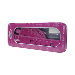 Smily Kiddos 15cm Metal Colored Ruler Set – Tin Box - Pink Kids Stationery