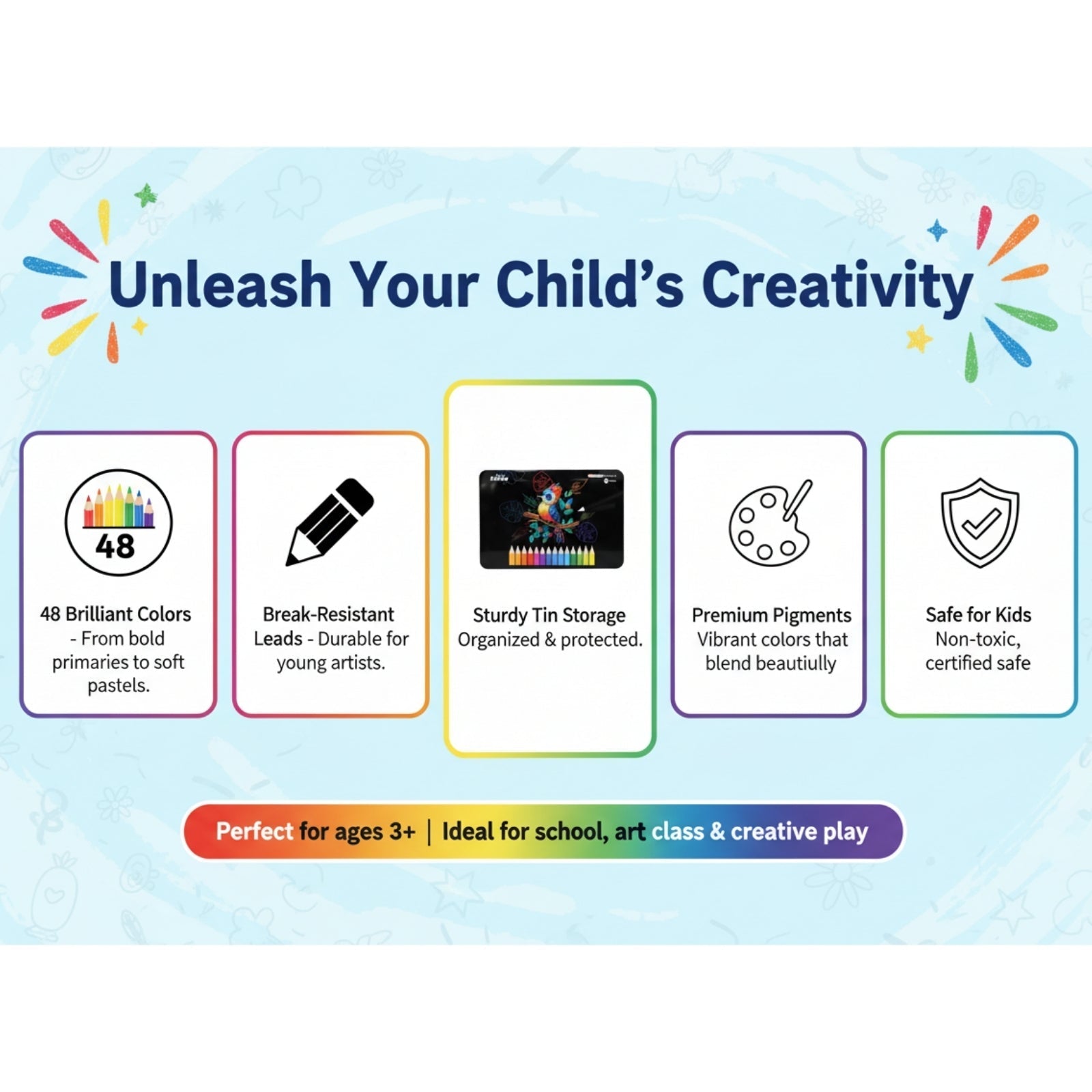 Smily Kiddos 48 Color Pencils Set in Tin Box - Color Pencils