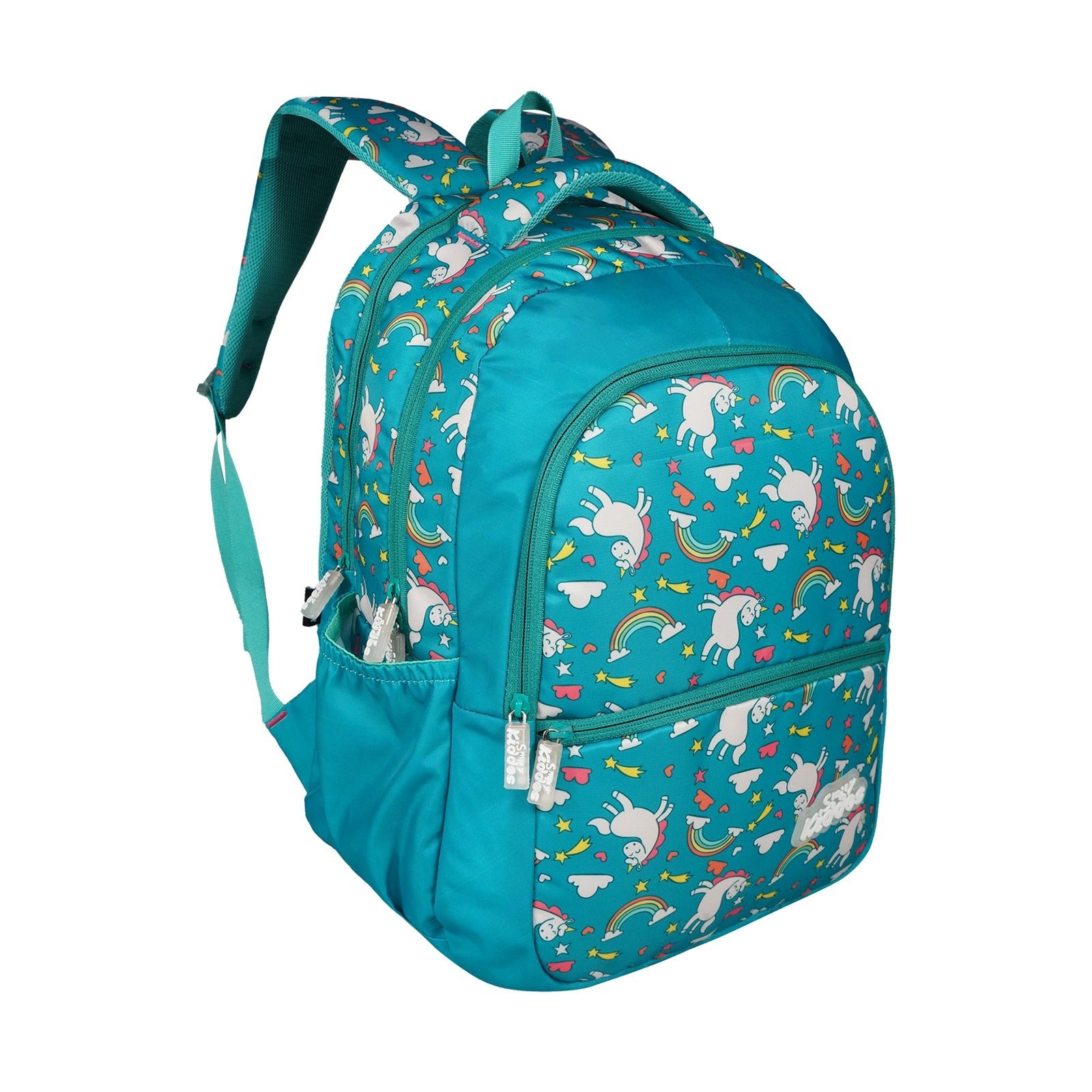 Smily Kiddos Bouncy Backpack – Sea Green | Cute Unicorn & Rainbow Print | Kids School Bag - MK11002313