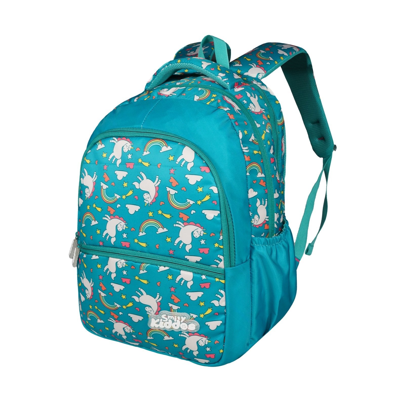 Smily Kiddos Bouncy Backpack – Sea Green | Cute Unicorn & Rainbow Print | Kids School Bag - MK11002313