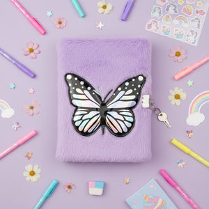 Smily Kiddos Butterfly Plush Lockable Notebook - Purple Art & Craft