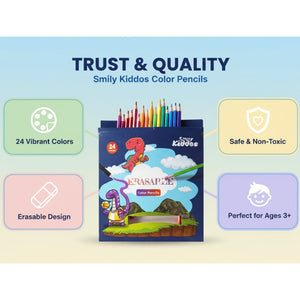 Smily Kiddos Erasable Plastic Color Pencils – Pack of 24 - Color Pencils