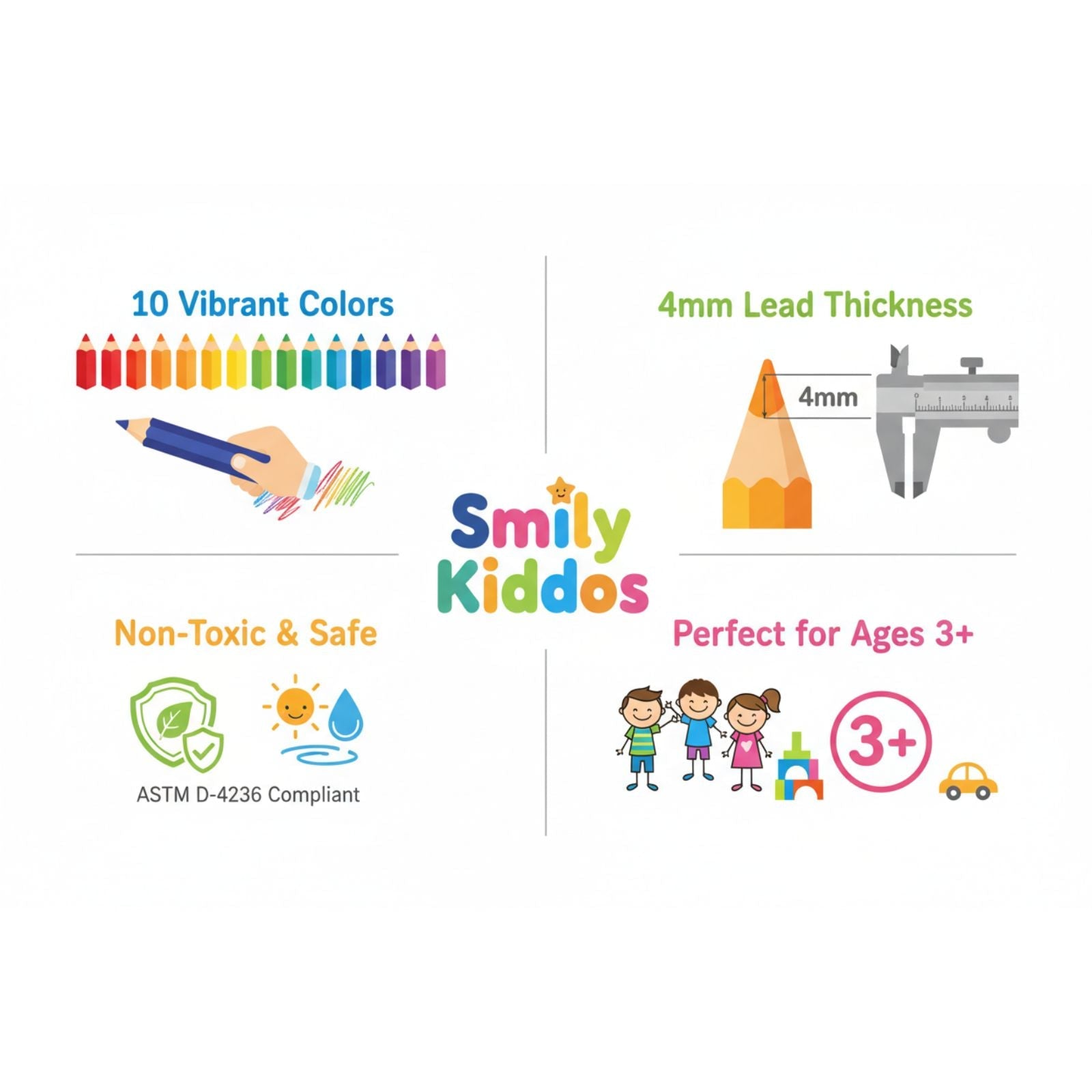 Smily Kiddos Multicolor pencil set 4mm - Pack of 10 - Color Pencils