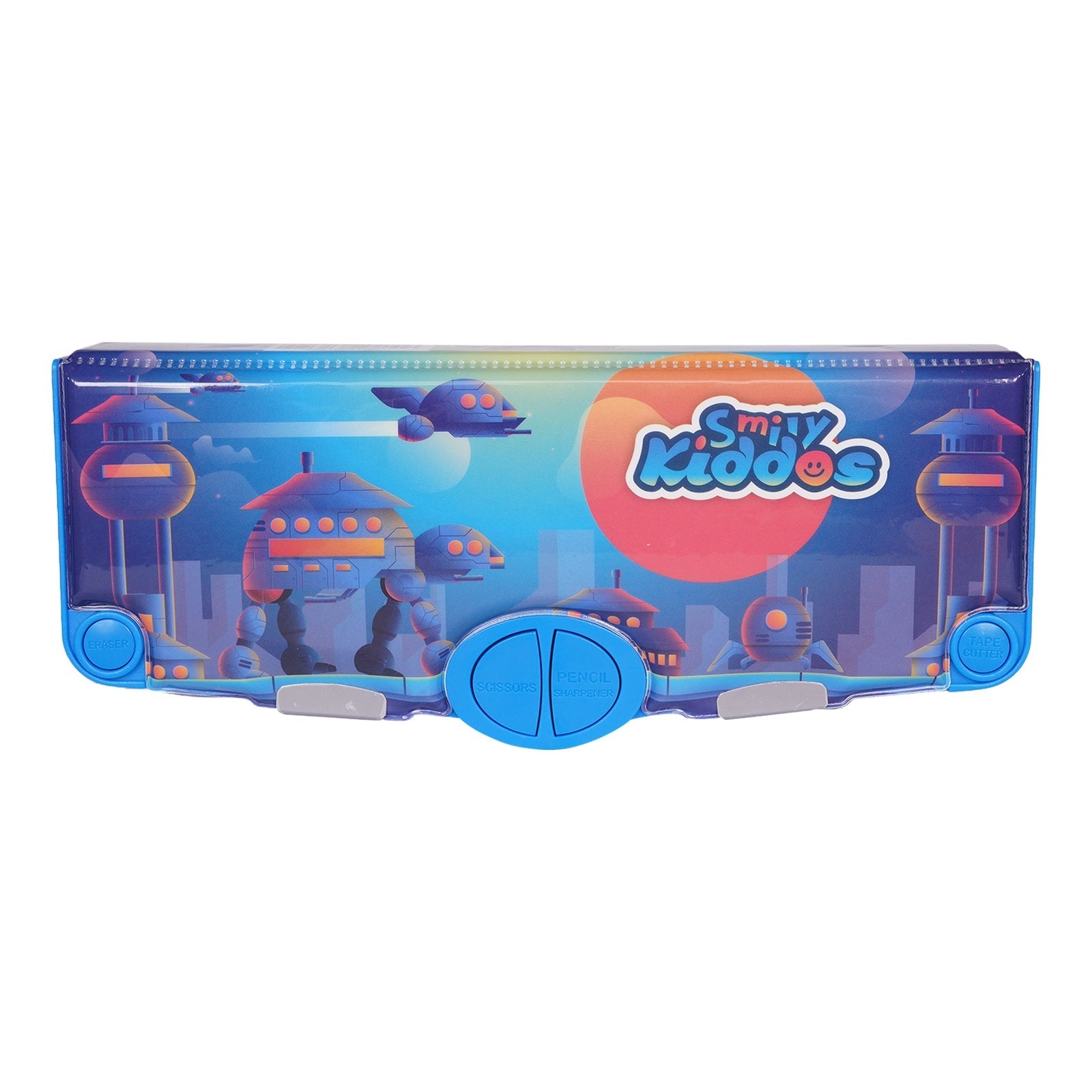 Smily Kiddos Pop Out Pencil Box – Robot City Theme (Blue) - Pencil Case