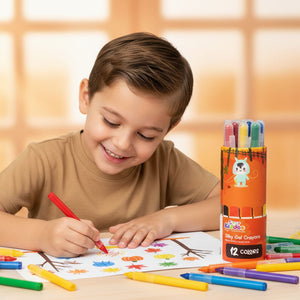 Smily Kiddos Silky Gel Crayons 12 Colors - Animal Adventure Theme Orange Kids Stationery