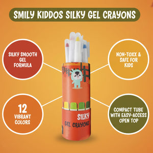 Smily Kiddos Silky Gel Crayons 12 Colors - Animal Adventure Theme Orange Kids Stationery