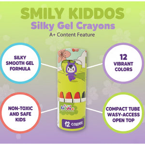 Smily Kiddos Silky Gel Crayons 12 Colors - Animal Adventure Theme Green Kids Stationery