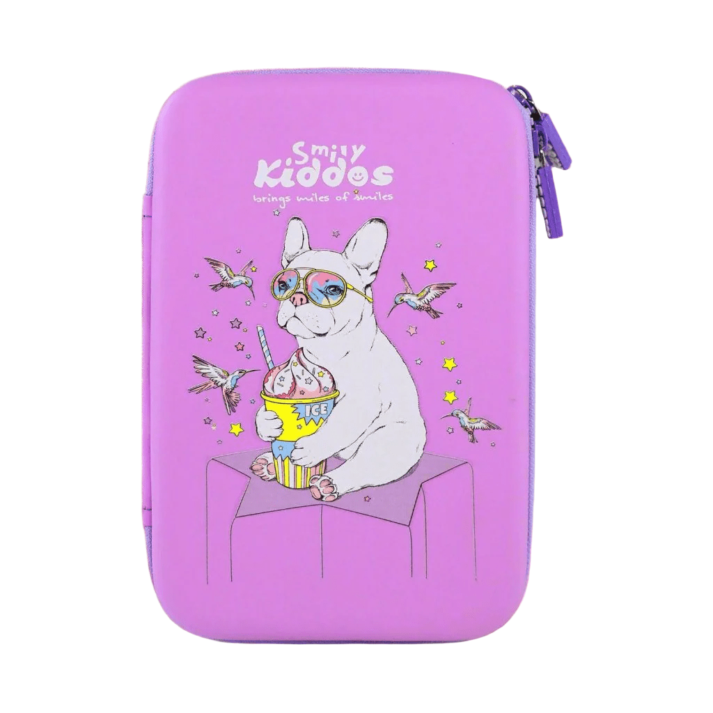 Smily Kiddos Single compartment eva pencil case - Bull Dog - Purple - SMK16001574