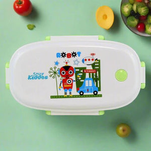 Smily kiddos Stainless Steel Lunch Box Small Robot Theme - Green - SK16001799