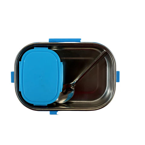 Smily kiddos Stainless Steel Surfer Shark Theme Lunch Box - Teal Blue