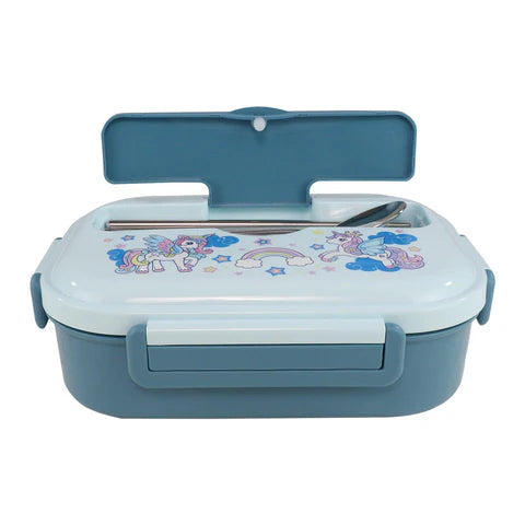 Smily kiddos Stainless Steel Unicorn Theme Lunch Box -Light Blue - Large