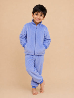 Smurf Squad Kids Fleece Zipper Jacket & Sweatpants Night Suit - 6-12 Months Kids Winter Set