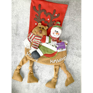 Snowman Long Hanging Knot Legs Christmas Stocking, 16 inches - XMAS STOCKINGS