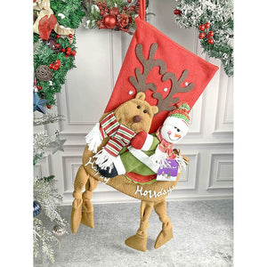 Snowman Long Hanging Knot Legs Christmas Stocking, 16 inches - XMAS STOCKINGS