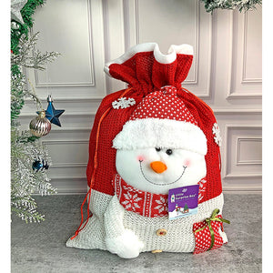 Snowman Red & White Knitted Large Size Christmas Sack, 21 inches - 