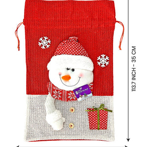 Snowman Red & White Knitted Large Size Christmas Sack, 21 inches - 