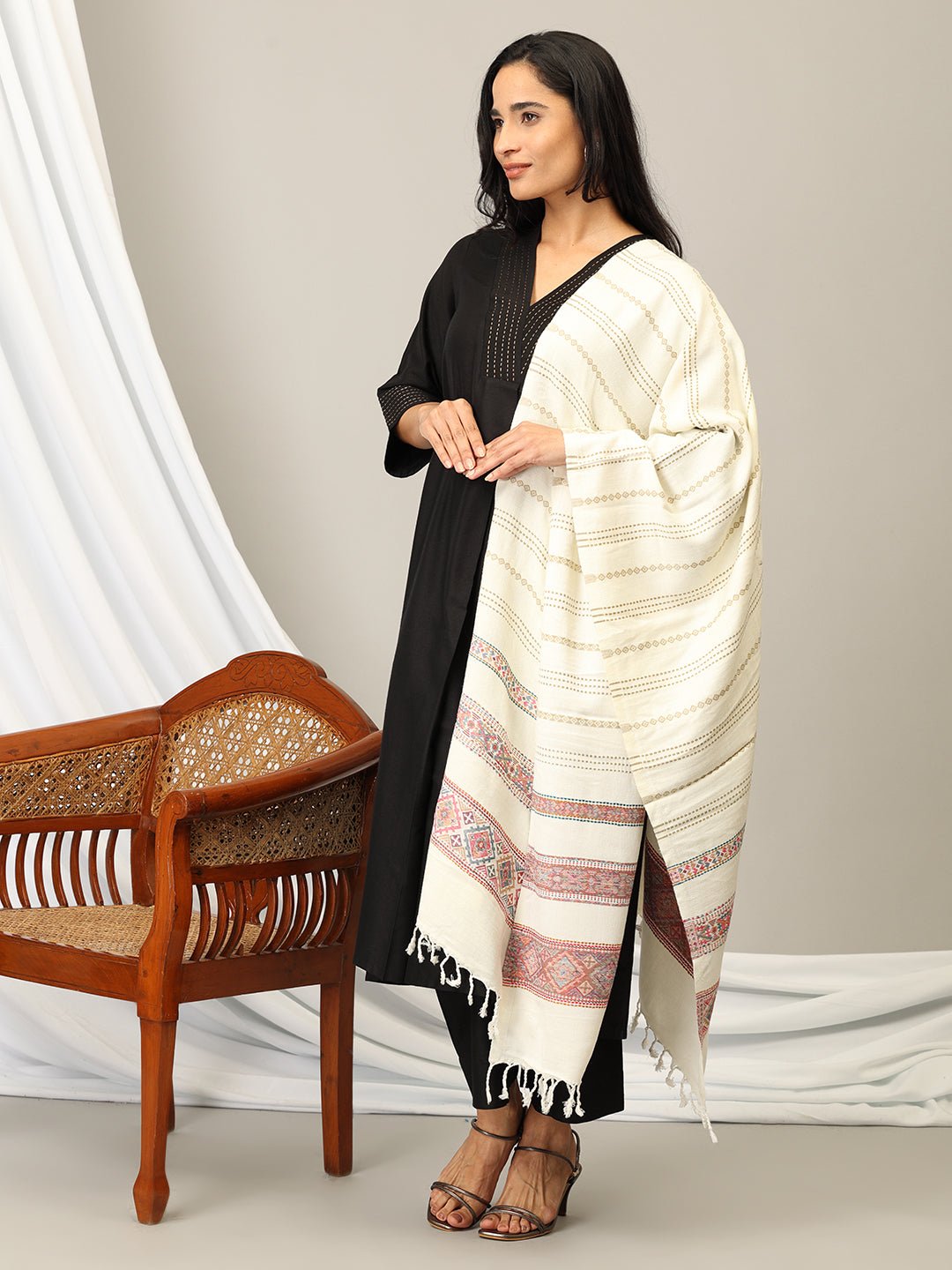 Snowy Embrace Acrylic Woolen Stole - WNTSTL - SNWEMB