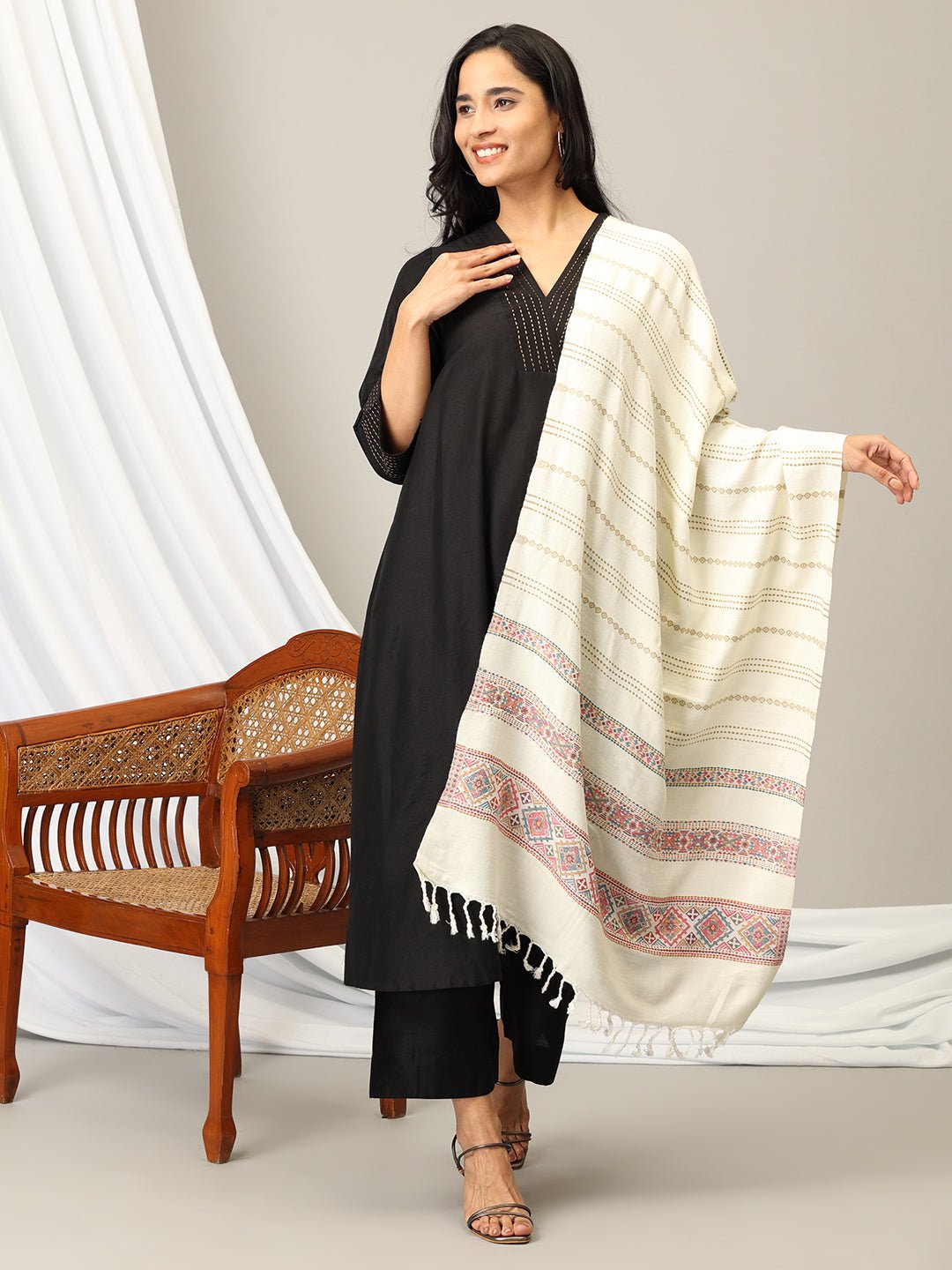 Snowy Embrace Acrylic Woolen Stole - WNTSTL - SNWEMB