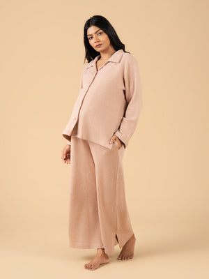 Soft Truffle Maternity and Nursing Pajama Set - Beige Maternity Nightwear Set