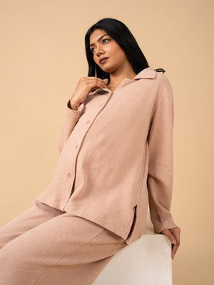 Soft Truffle Maternity and Nursing Pajama Set - Beige Maternity Nightwear Set