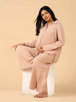 Soft Truffle Maternity and Nursing Pajama Set - Beige Maternity Nightwear Set