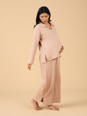 Soft Truffle Maternity and Nursing Pajama Set - Beige Maternity Nightwear Set