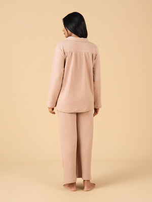 Soft Truffle Maternity and Nursing Pajama Set - Beige Maternity Nightwear Set