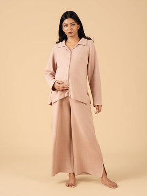 Soft Truffle Maternity and Nursing Pajama Set - Beige Maternity Nightwear Set
